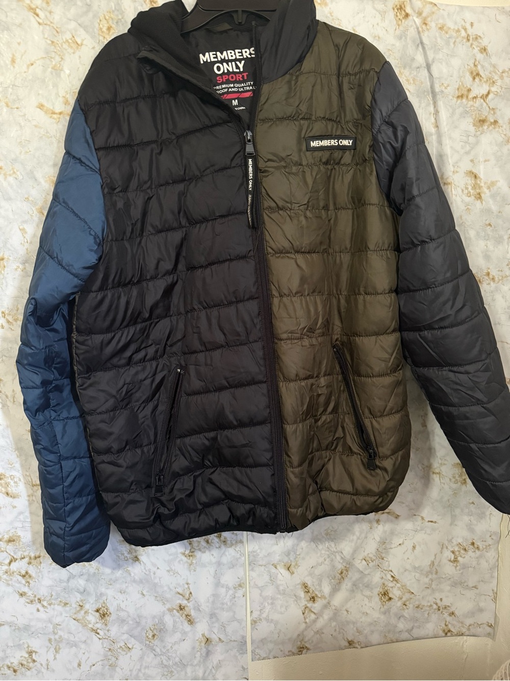 Members Only Colorblock Quilted Puffer Jacket in Black, Olive, Blue